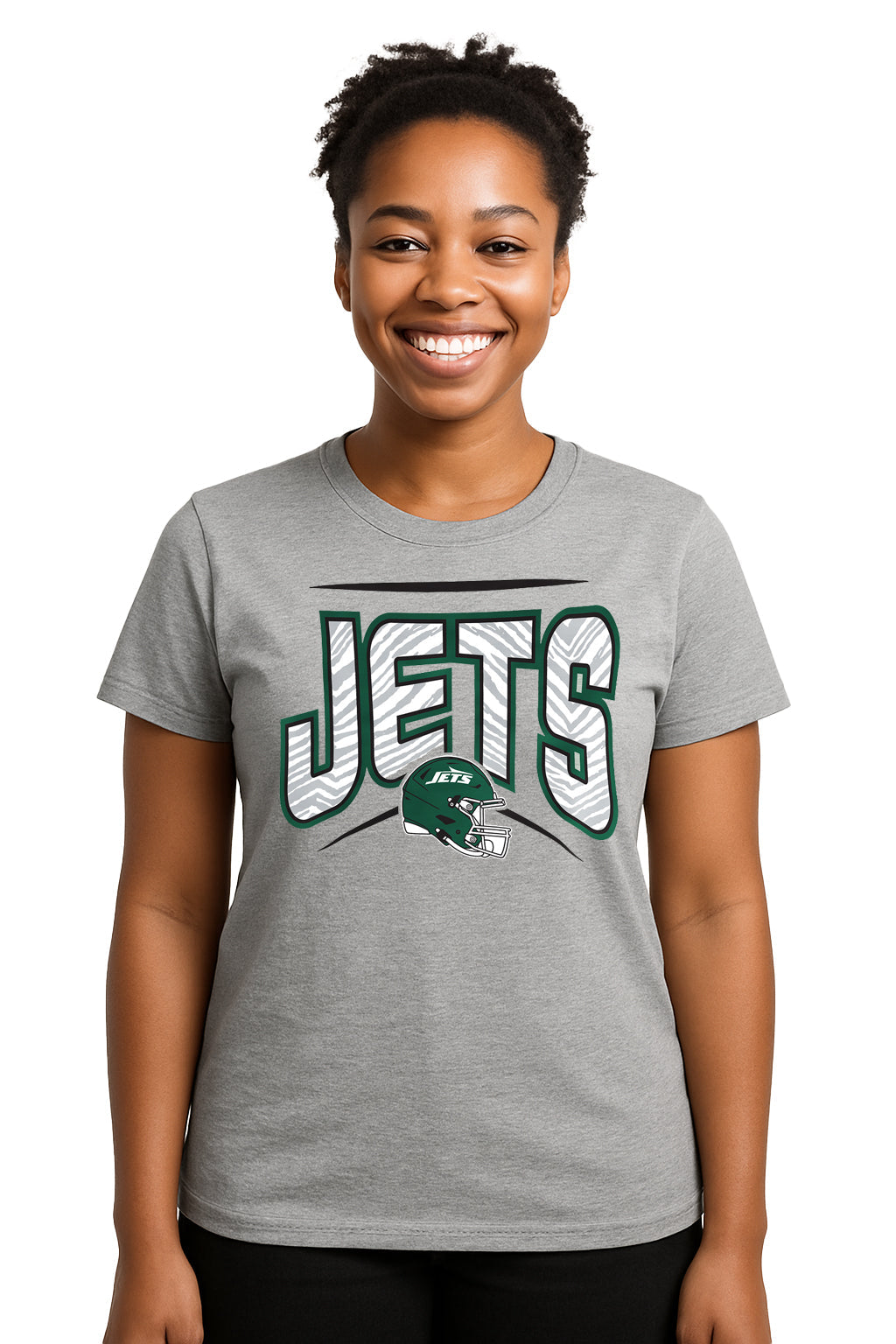 Zubaz NFL Women's Quarterback Heather Gray Color Short Sleeve T-Shirt, New York Jets