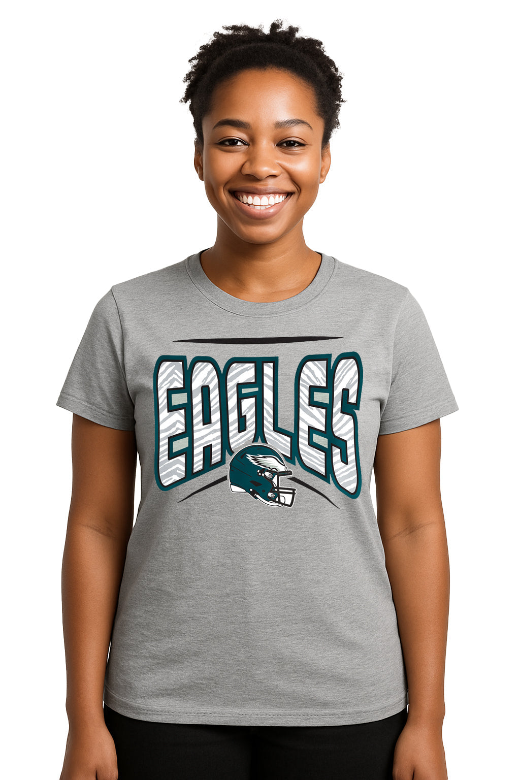 Zubaz NFL Women's Quarterback Heather Gray Color Short Sleeve T-Shirt, Philadelphia Eagles