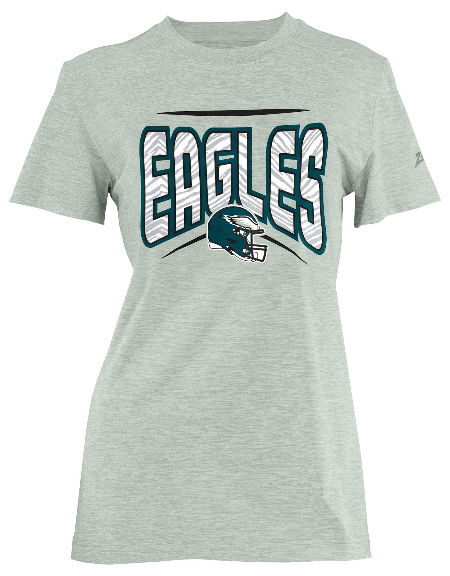 Zubaz NFL Women's Quarterback Heather Gray Color Short Sleeve T-Shirt, Philadelphia Eagles