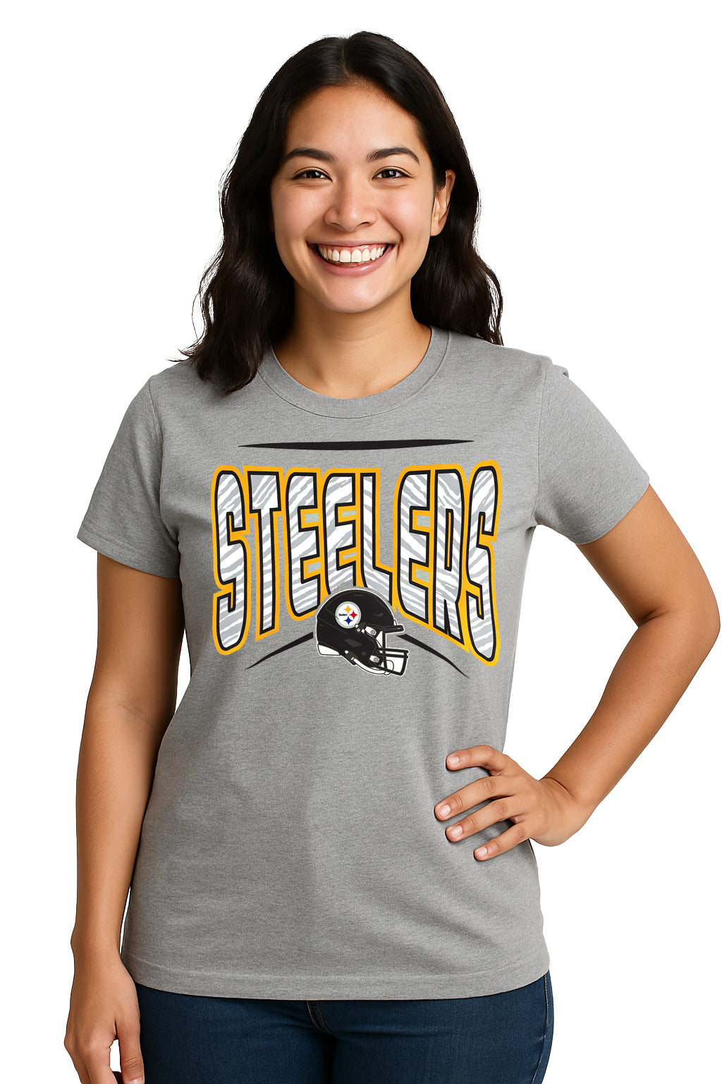 Zubaz NFL Women's Quarterback Heather Gray Color Short Sleeve T-Shirt, Pittsburgh Steelers