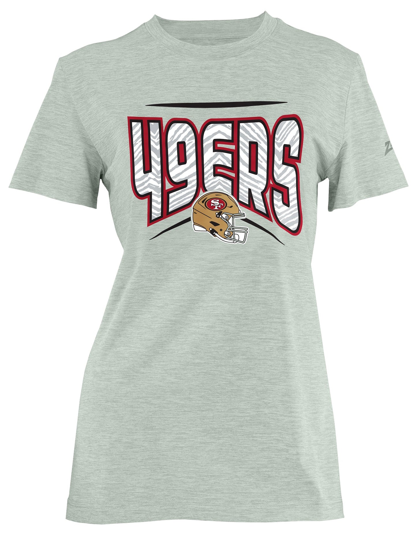 Zubaz NFL Women's Quarterback Heather Gray Color Short Sleeve T-Shirt, San Francisco 49ers