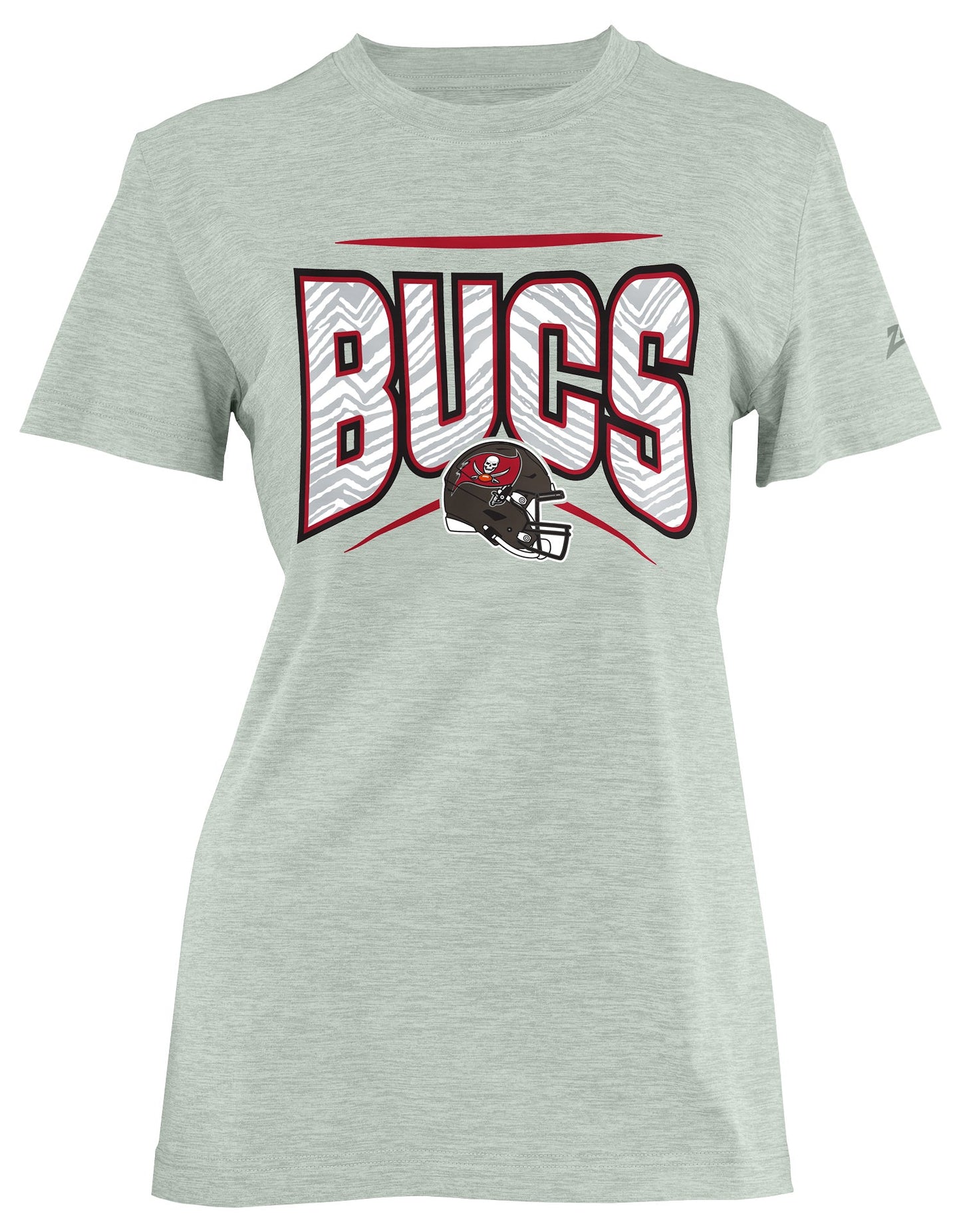 Zubaz NFL Women's Quarterback Heather Gray Color Short Sleeve T-Shirt, Tampa Bay Buccaneers