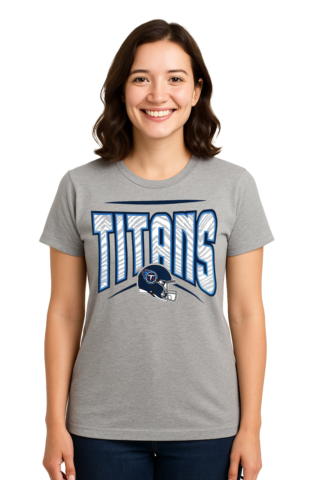 Zubaz NFL Women's Quarterback Heather Gray Color Short Sleeve T-Shirt, Tennessee Titans