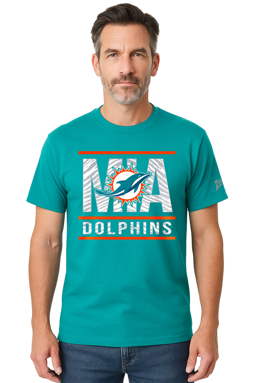 Zubaz NFL Men's Goal Line Team Color Short Sleeve T-Shirt, Miami Dolphins