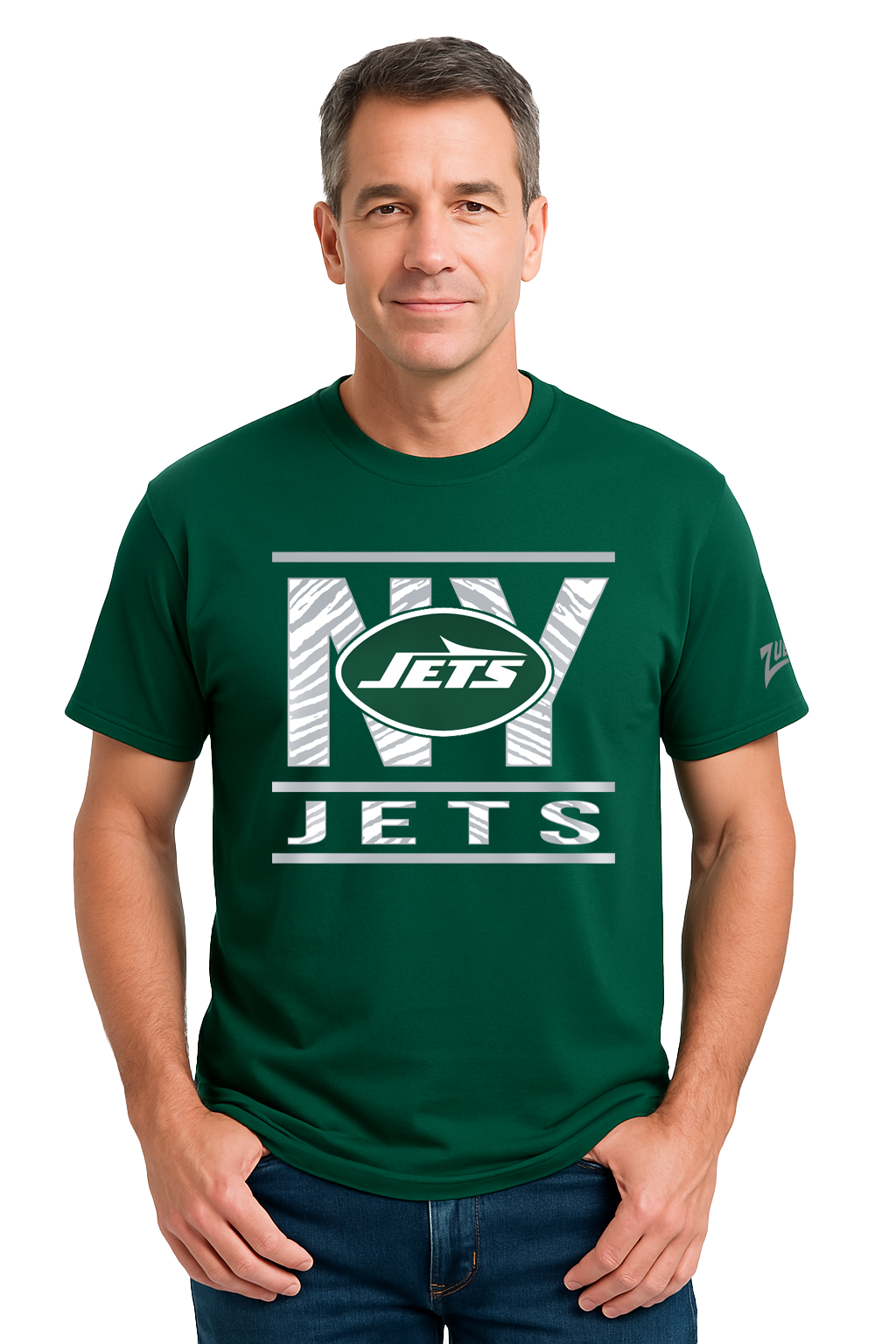 Zubaz NFL Men's Goal Line Team Color Short Sleeve T-Shirt, New York Jets
