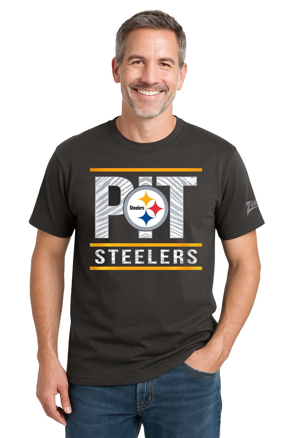 Zubaz NFL Men's Goal Line Team Color Short Sleeve T-Shirt, Pittsburgh Steelers