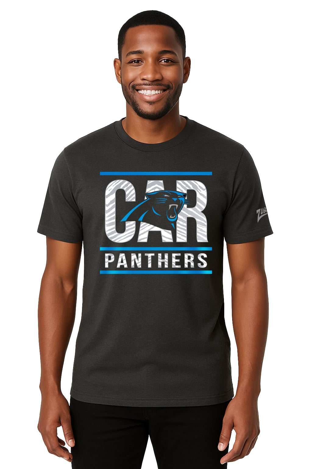 Zubaz NFL Men's Goal Line Team Color Short Sleeve T-Shirt, Carolina Panthers