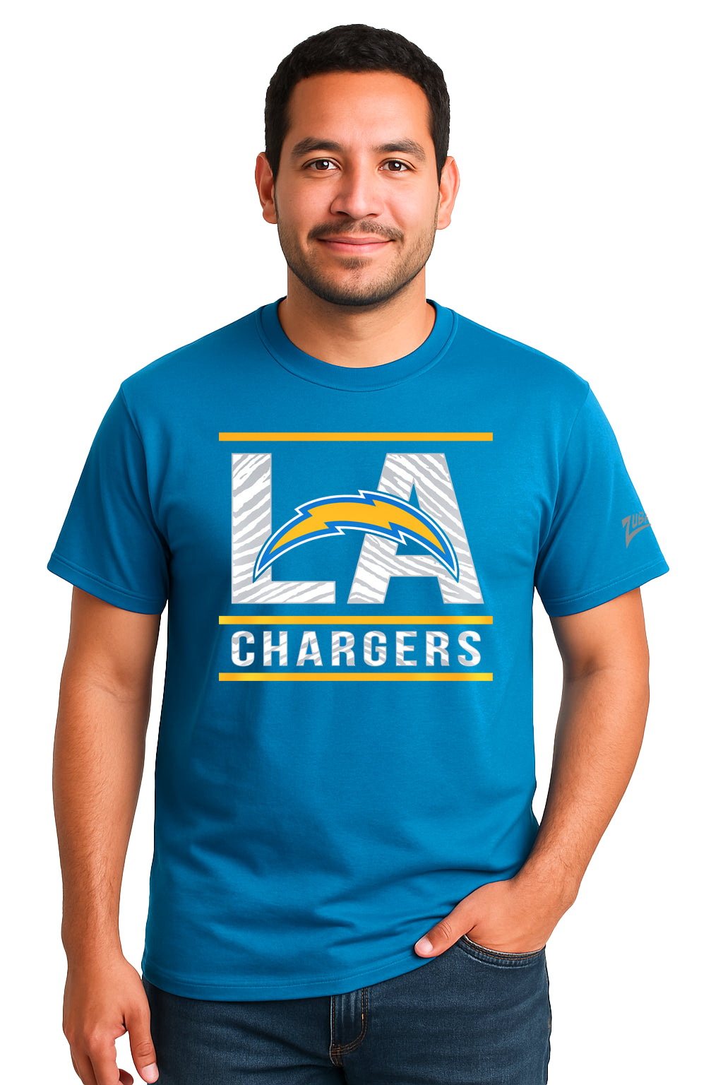 Zubaz NFL Men's Goal Line Team Color Short Sleeve T-Shirt, Los Angeles Chargers