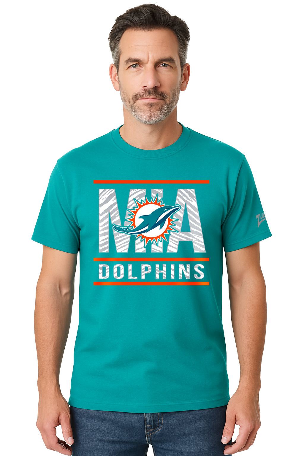 Zubaz NFL Men's Goal Line Team Color Short Sleeve T-Shirt, Miami Dolphins