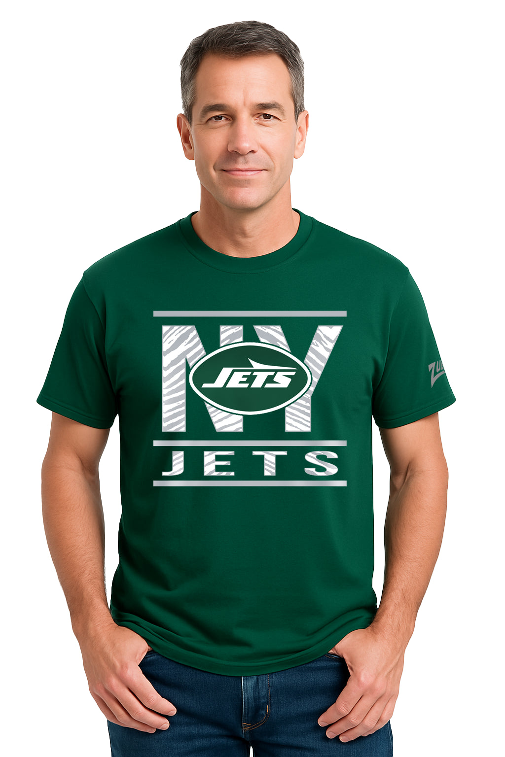 Zubaz NFL Men's Goal Line Team Color Short Sleeve T-Shirt, New York Jets