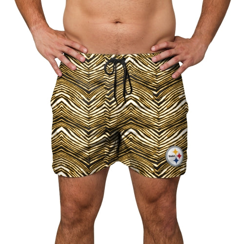 Zubaz NFL Men's Pittsburgh Steelers Exclusive 5.5 Inch Swim Trunk