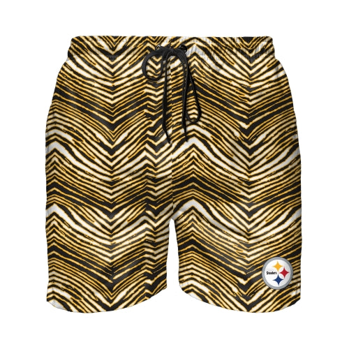 Zubaz NFL Men's Pittsburgh Steelers Exclusive 5.5 Inch Swim Trunk