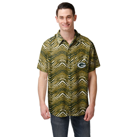 Zubaz NFL Men's Green Bay Packers Exclusive Button Up Shirt