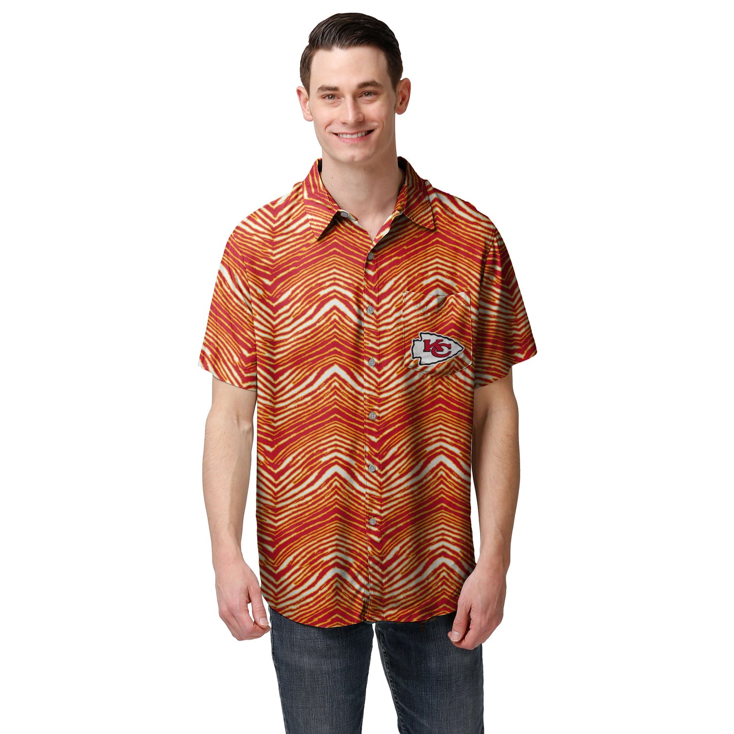Zubaz NFL Men's Kansas City Chiefs Exclusive Button Up Shirt