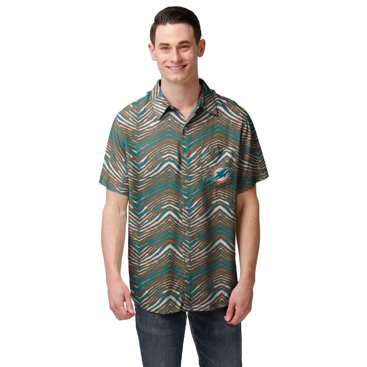 Zubaz NFL Men's Miami Dolphins Exclusive Button Up Shirt