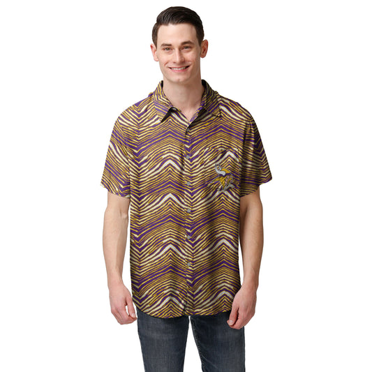 Zubaz NFL Men's Minnesota Vikings Exclusive Button Up Shirt