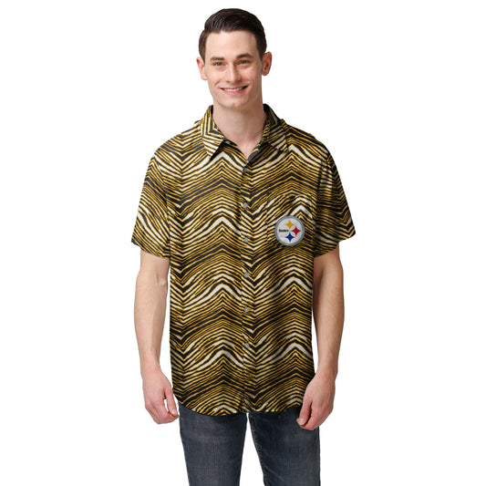 Zubaz NFL Men's Pittsburgh Steelers Exclusive Button Up Shirt