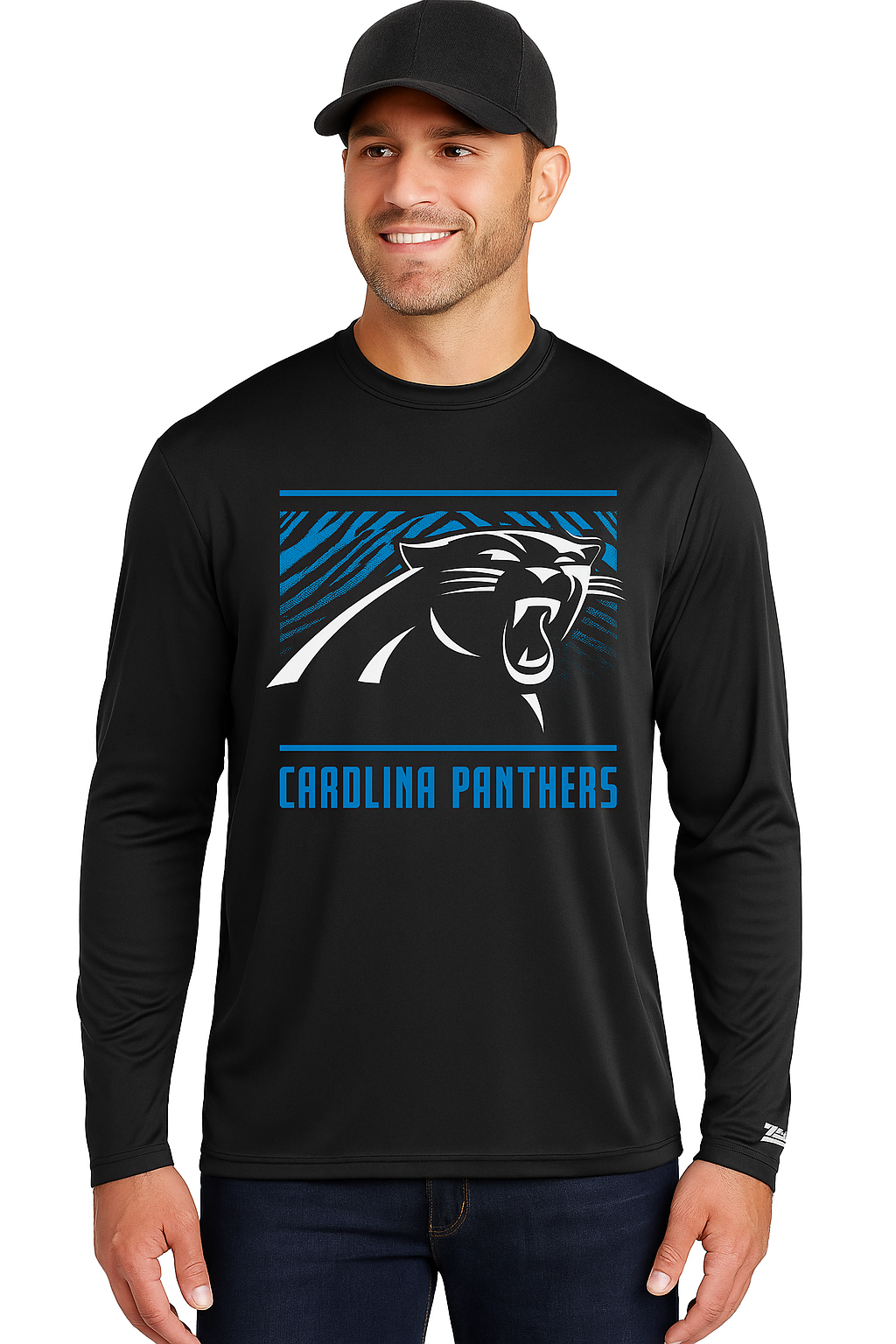 Zubaz NFL Men's Team Color Tunnel Long Sleeve T-Shirt, Carolina Panthers