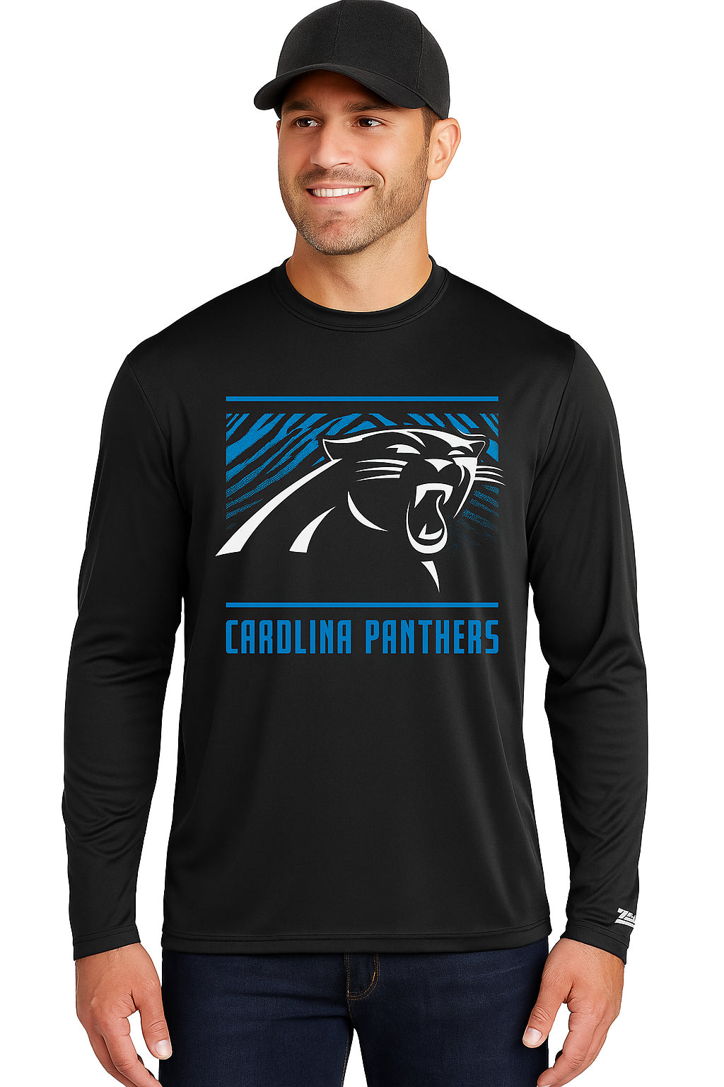Zubaz NFL Men's Team Color Tunnel Long Sleeve T-Shirt, Carolina Panthers
