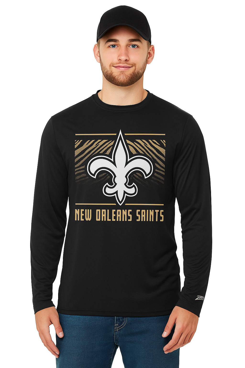 Zubaz NFL Men's Team Color Tunnel Long Sleeve T-Shirt, New Orleans Saints