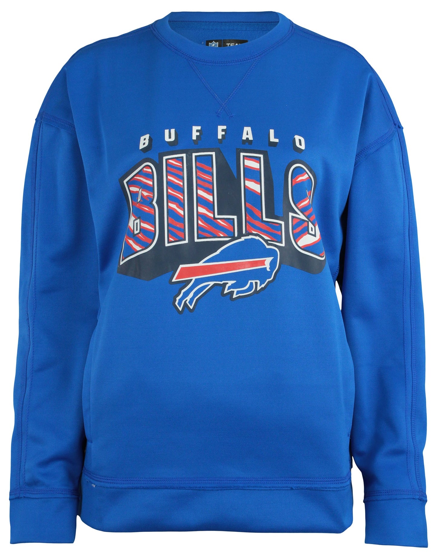 Zubaz NFL Women's Buffalo Bills Team Name & Logo Crewneck Sweatshirt w/ Pockets