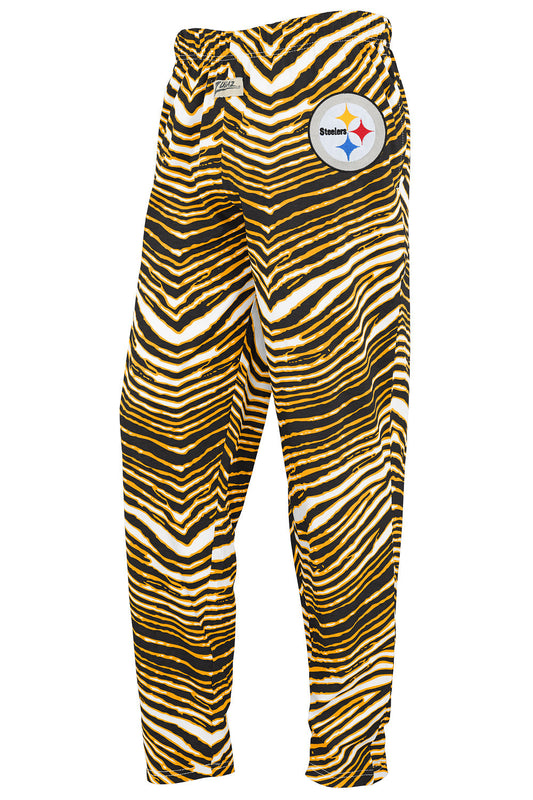 Zubaz NFL Adult Unisex for Men and Women Z88 Embroidered Zebra 3 Color Pants, Pittsburgh Steelers