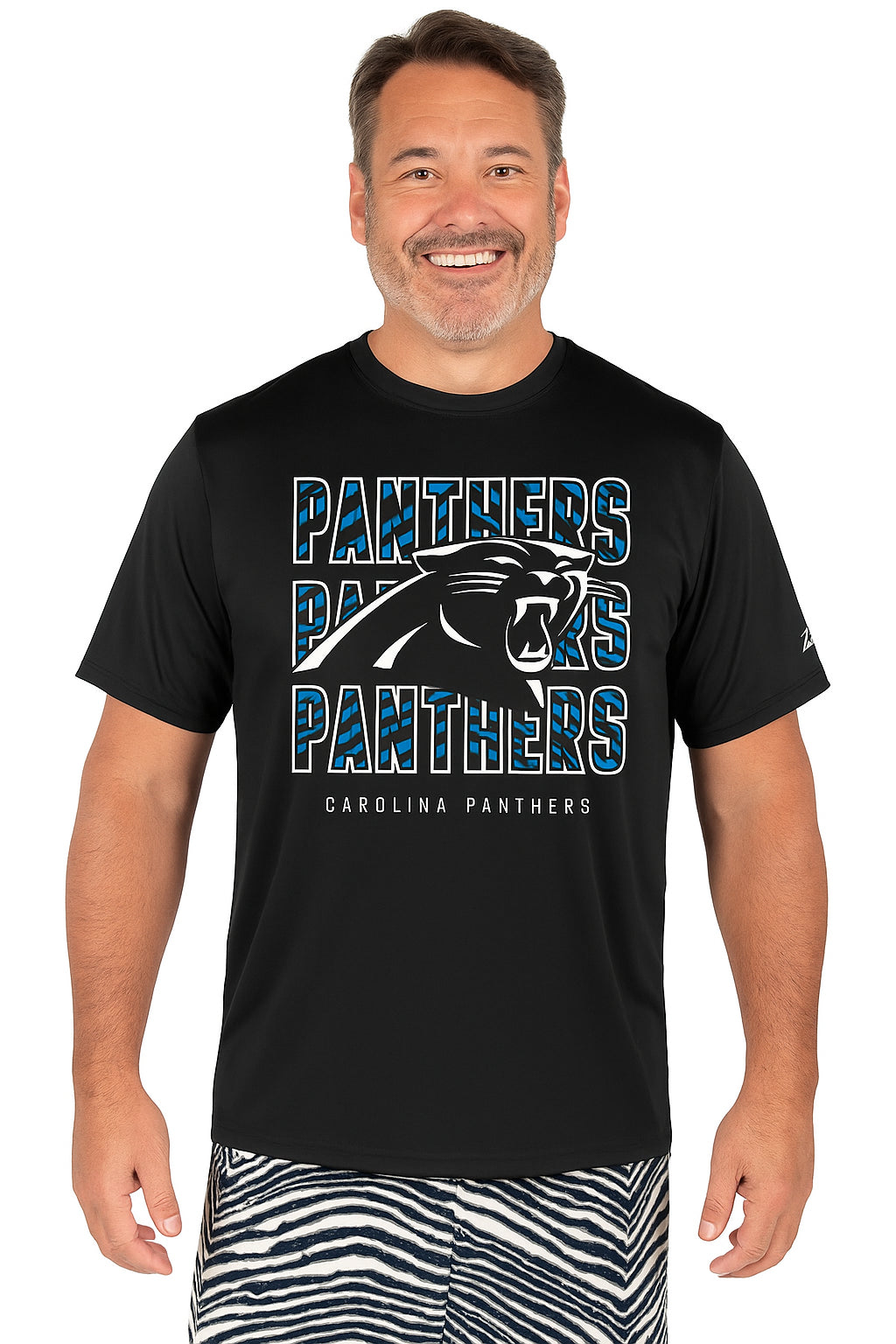Zubaz NFL Men's Repeat Play Primary Team Color Short Sleeve T-Shirt, Carolina Panthers