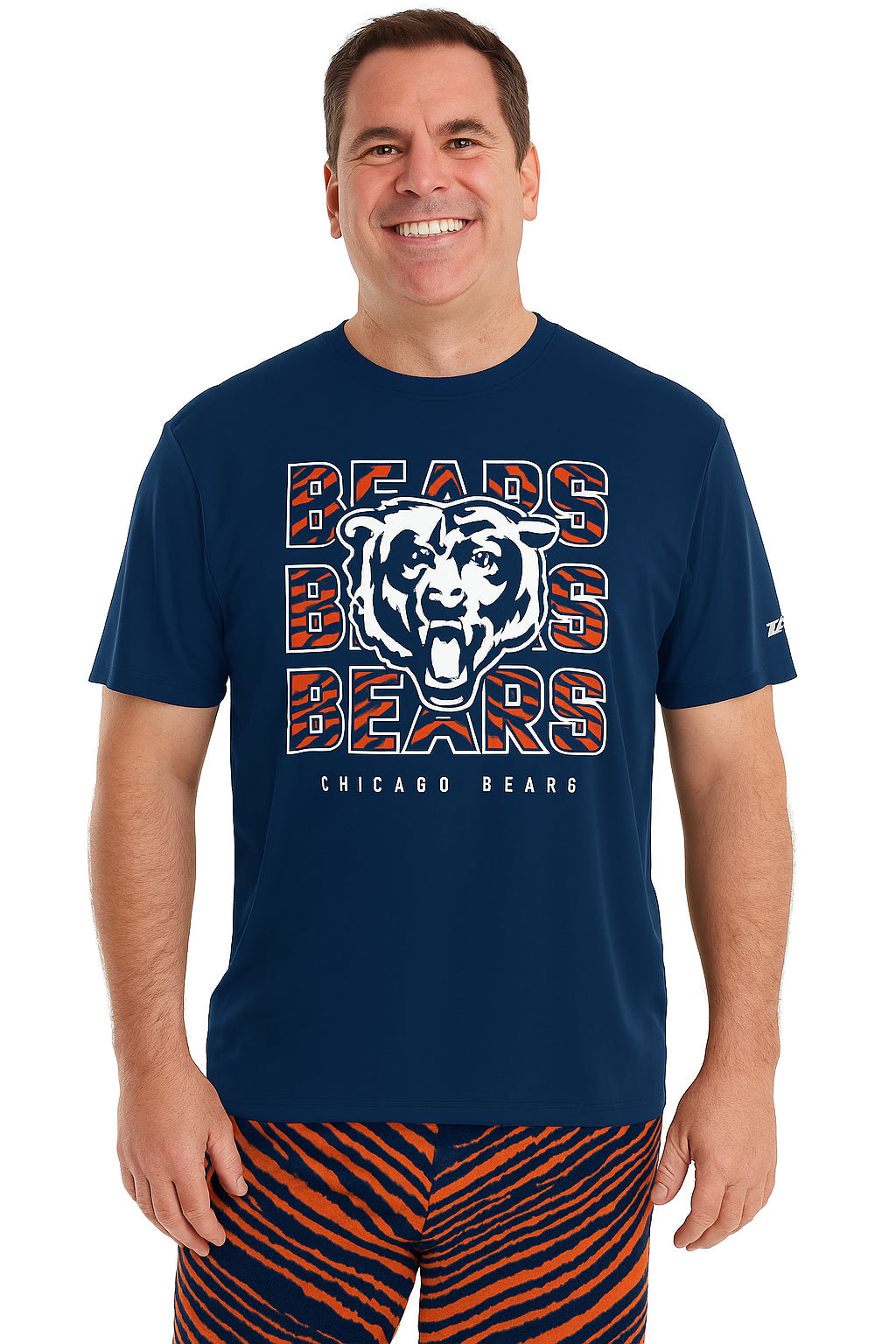 Zubaz NFL Men's Repeat Play Primary Team Color Short Sleeve T-Shirt, Chicago Bears