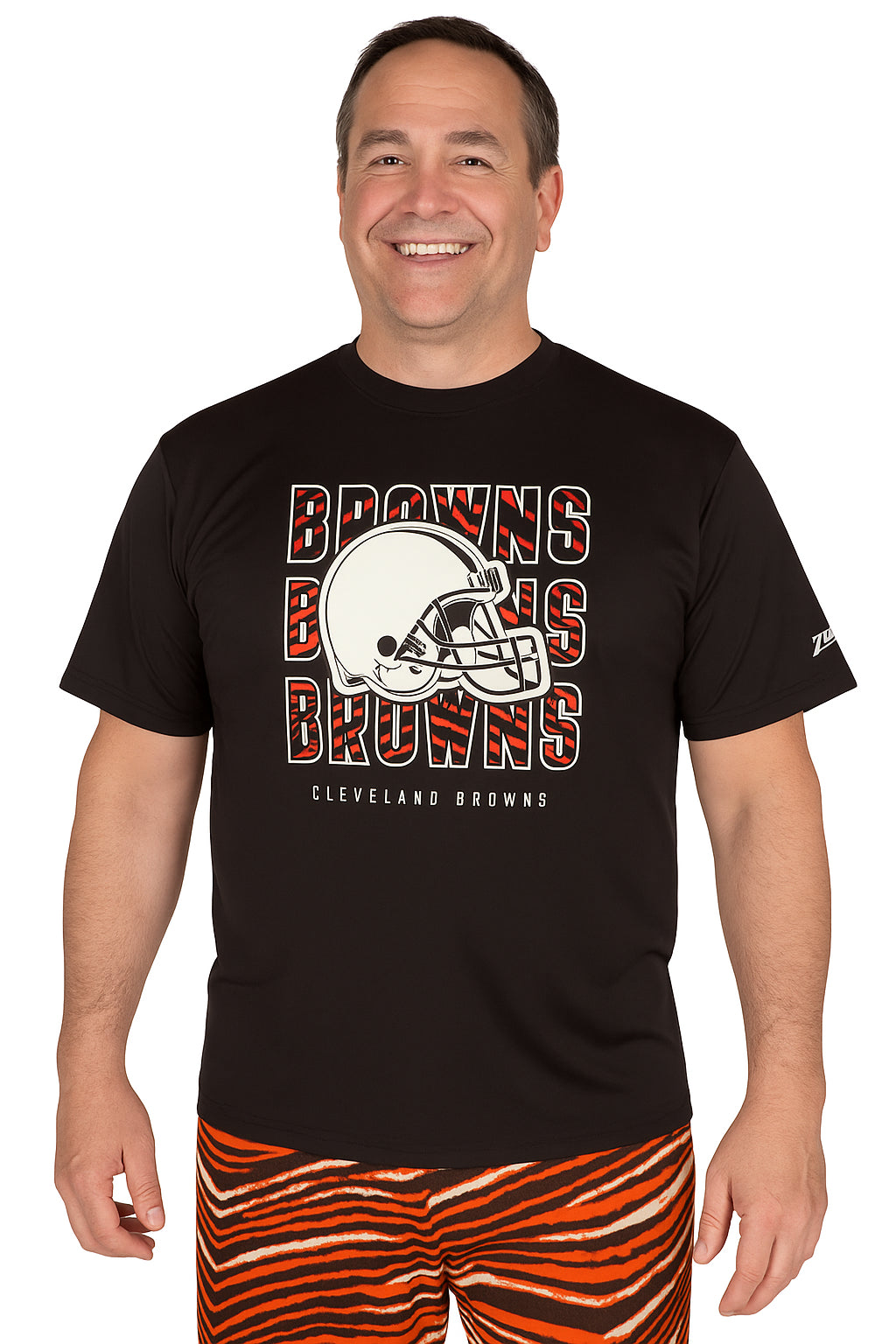 Zubaz NFL Men's Repeat Play Primary Team Color Short Sleeve T-Shirt, Cleveland Browns