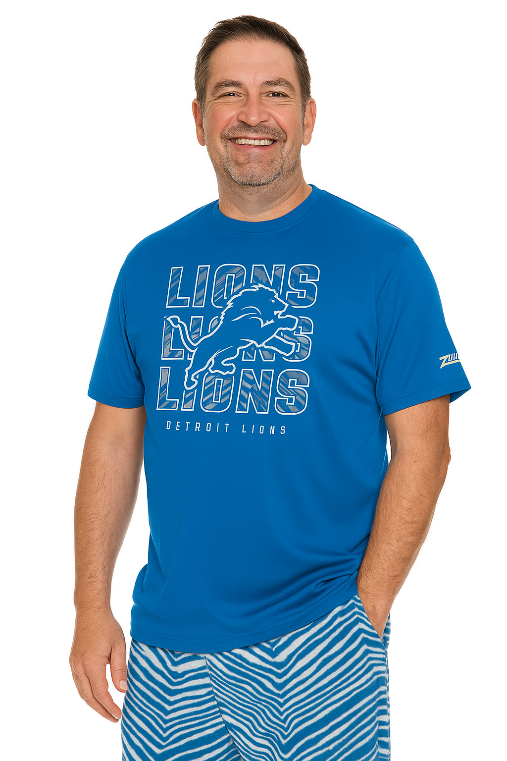 Zubaz NFL Men's Repeat Play Primary Team Color Short Sleeve T-Shirt, Detroit Lions