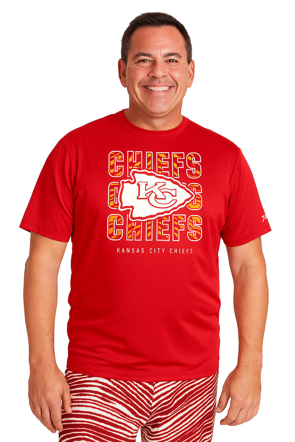 Zubaz NFL Men's Repeat Play Primary Team Color Short Sleeve T-Shirt, Kansas City Chiefs