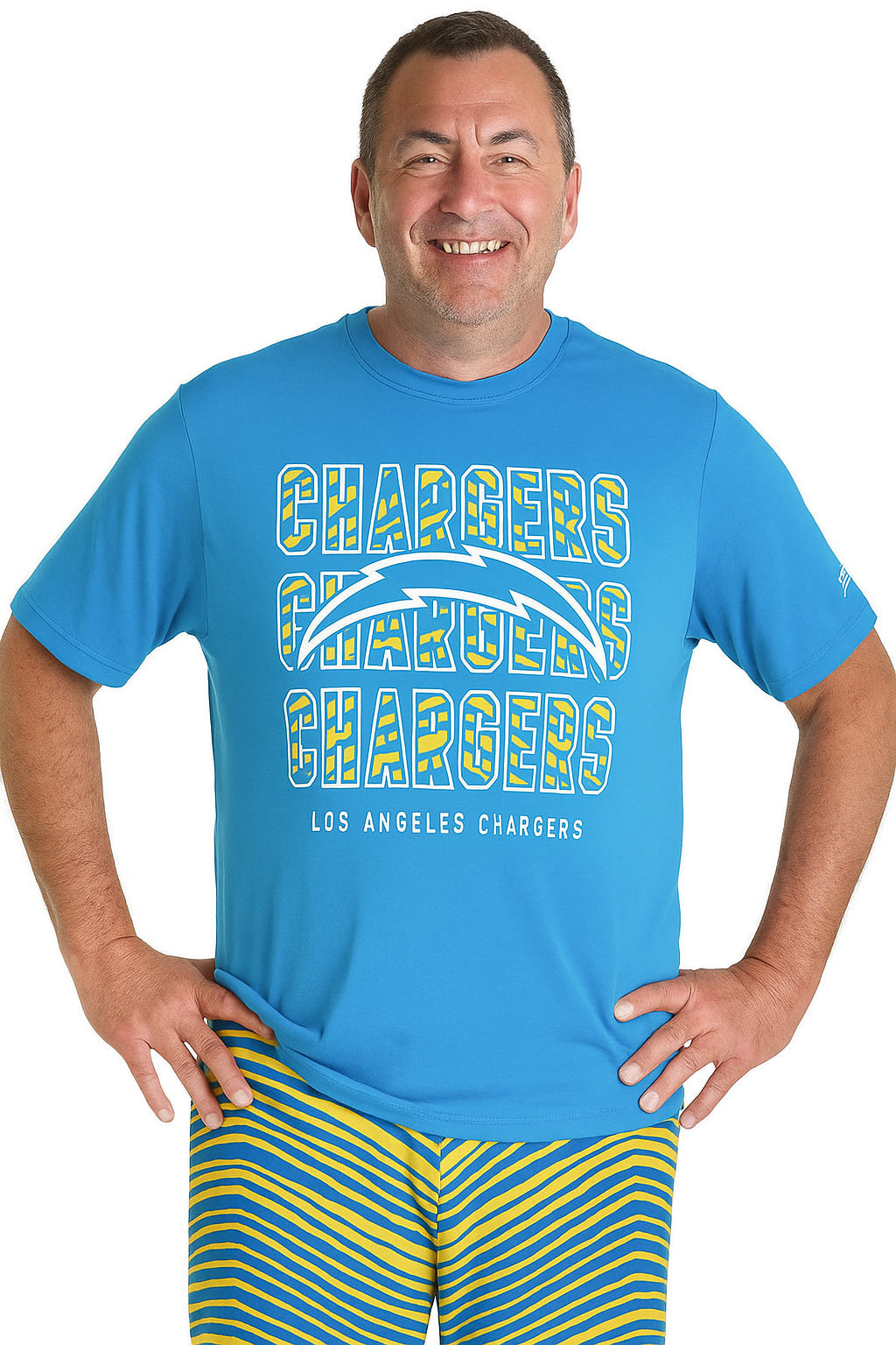 Zubaz NFL Men's Repeat Play Primary Team Color Short Sleeve T-Shirt, Los Angeles Chargers