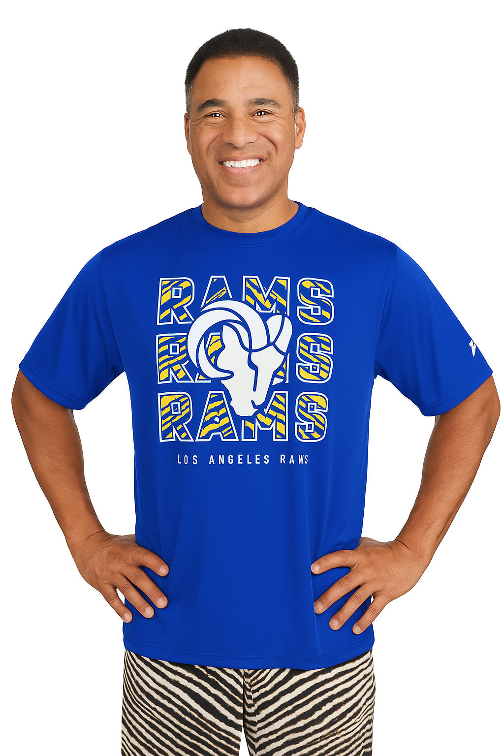 Zubaz NFL Men's Repeat Play Primary Team Color Short Sleeve T-Shirt, Los Angeles Rams