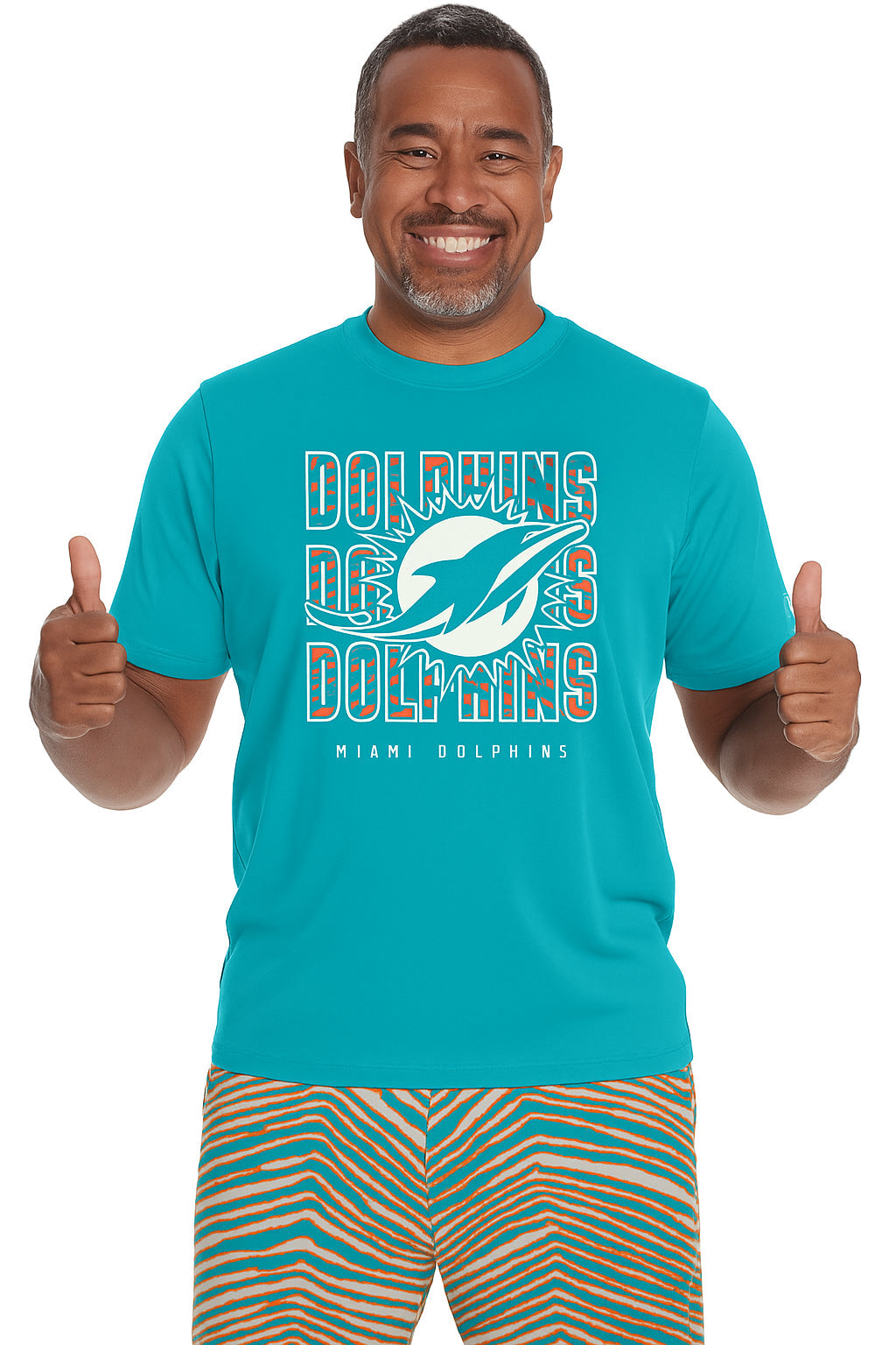 Zubaz NFL Men's Repeat Play Primary Team Color Short Sleeve T-Shirt, Miami Dolphins