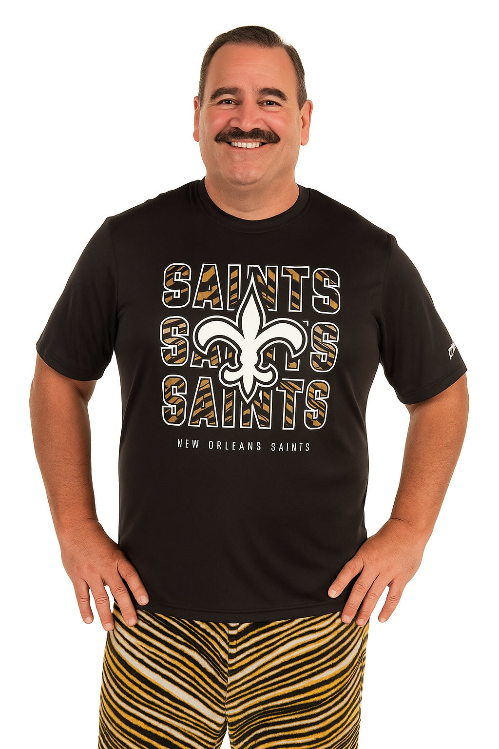 Zubaz NFL Men's Repeat Play Primary Team Color Short Sleeve T-Shirt, New Orleans Saints