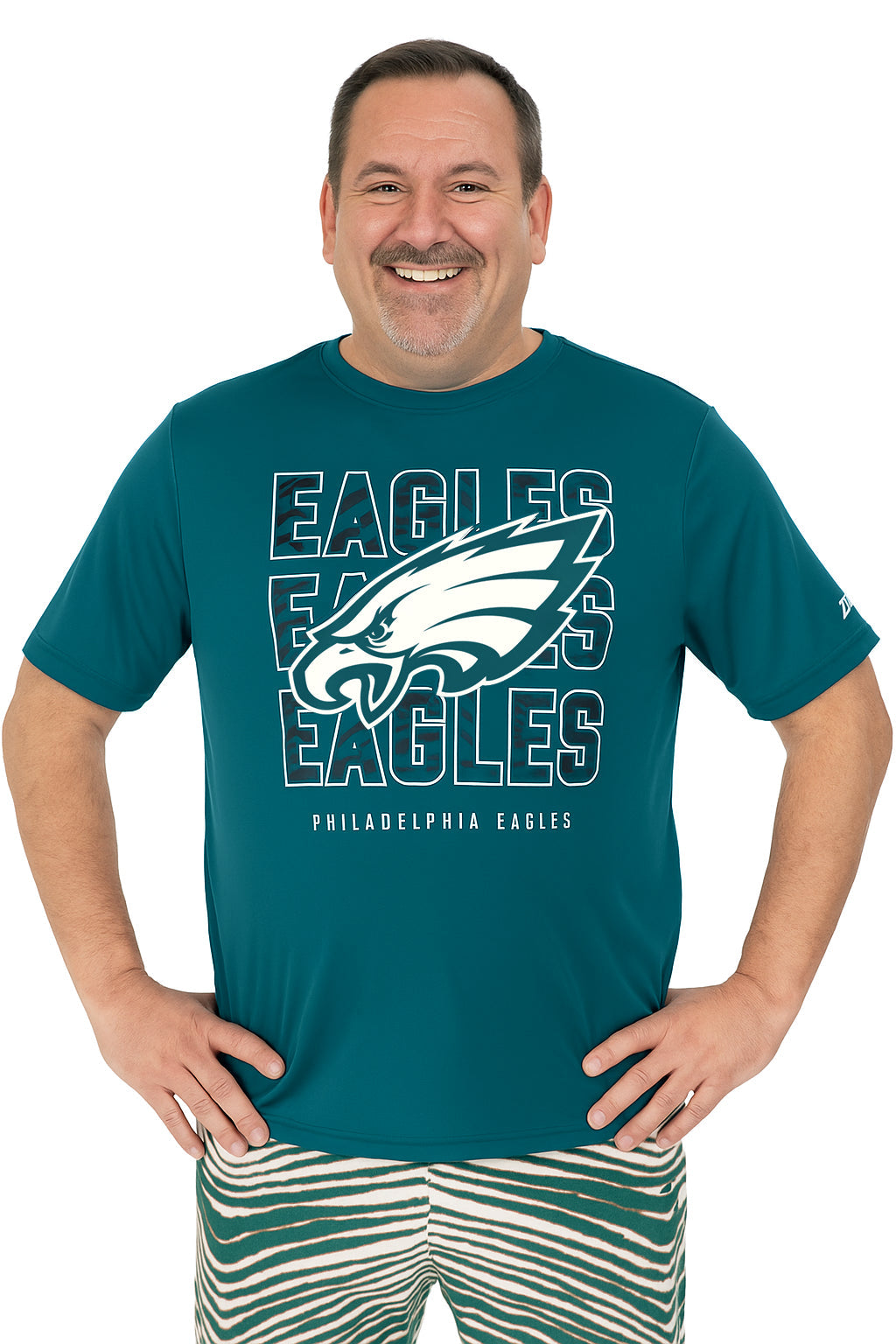 Zubaz NFL Men's Repeat Play Primary Team Color Short Sleeve T-Shirt, Philadelphia Eagles