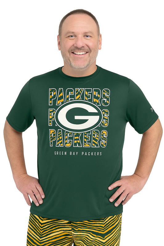 Zubaz NFL Men's Repeat Play Primary Team Color Short Sleeve T-Shirt, Green Bay Packers