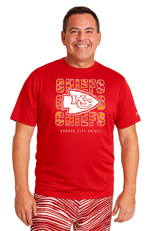 Zubaz NFL Men's Repeat Play Primary Team Color Short Sleeve T-Shirt, Kansas City Chiefs