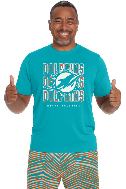 Zubaz NFL Men's Repeat Play Primary Team Color Short Sleeve T-Shirt, Miami Dolphins