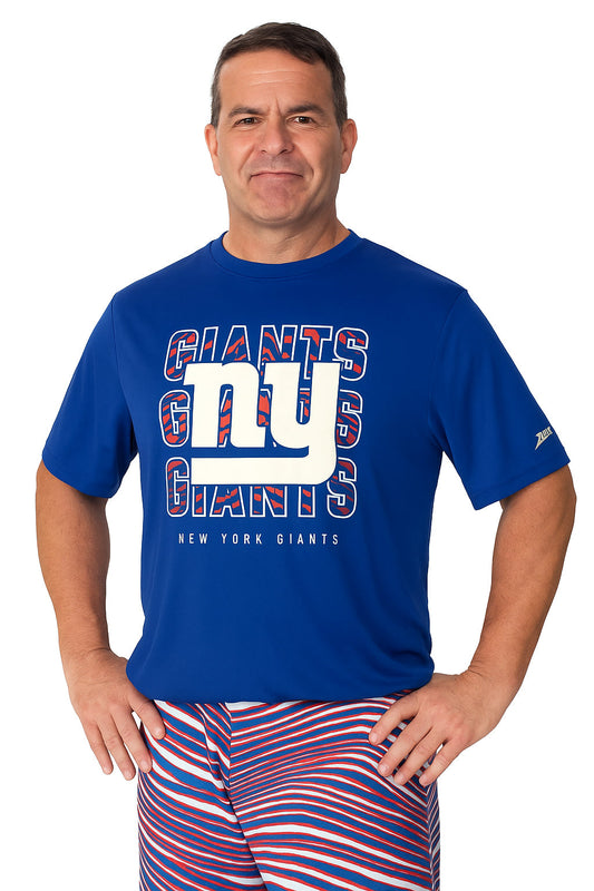 Zubaz NFL Men's Repeat Play Primary Team Color Short Sleeve T-Shirt, New York Giants