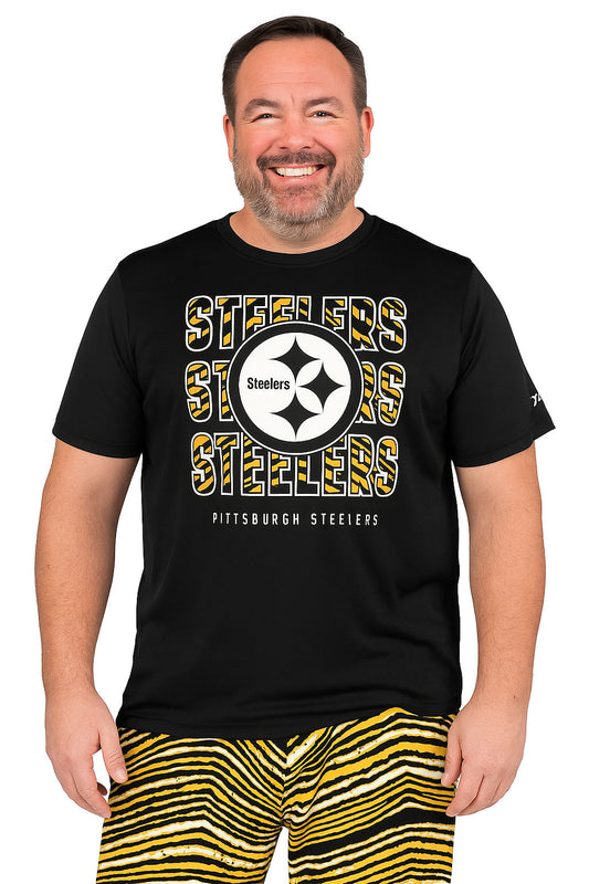 Zubaz NFL Men's Repeat Play Primary Team Color Short Sleeve T-Shirt, Pittsburgh Steelers