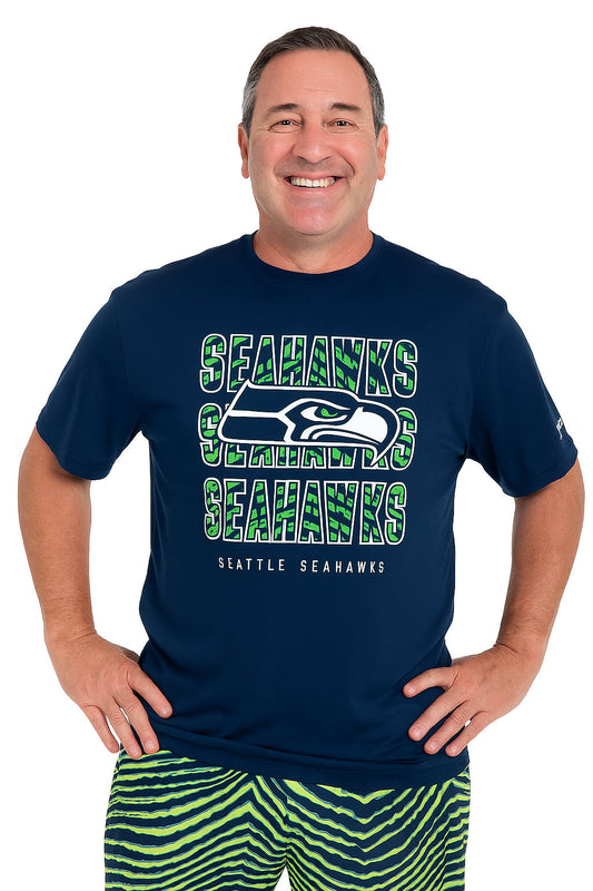 Zubaz NFL Men's Repeat Play Primary Team Color Short Sleeve T-Shirt, Seattle Seahawks