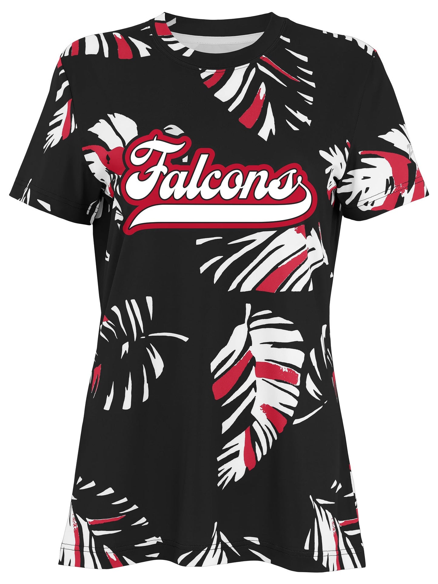 Zubaz NFL Womens Leaf Team Color Script Short Sleeve T-Shirt, Atlanta Falcons