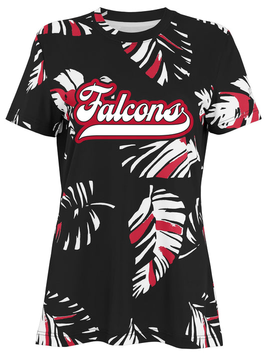 Zubaz NFL Womens Leaf Team Color Script Short Sleeve T-Shirt, Atlanta Falcons