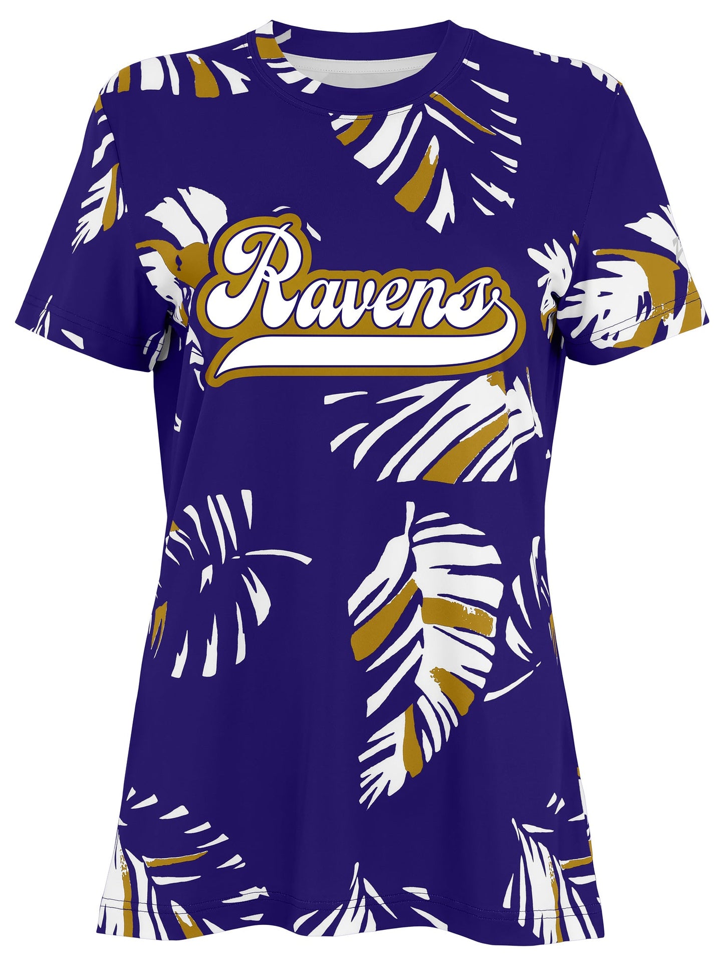 Zubaz NFL Womens Leaf Team Color Script Short Sleeve T-Shirt, Baltimore Ravens