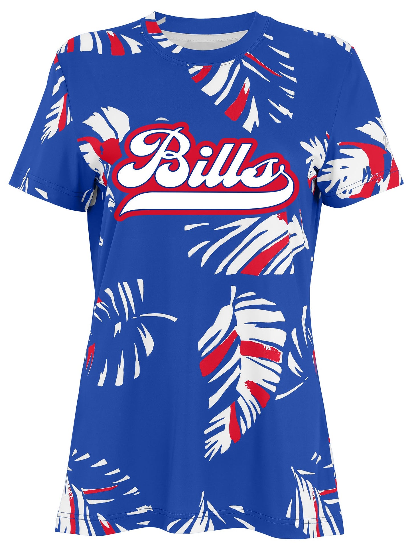 Zubaz NFL Womens Leaf Team Color Script Short Sleeve T-Shirt, Buffalo Bills