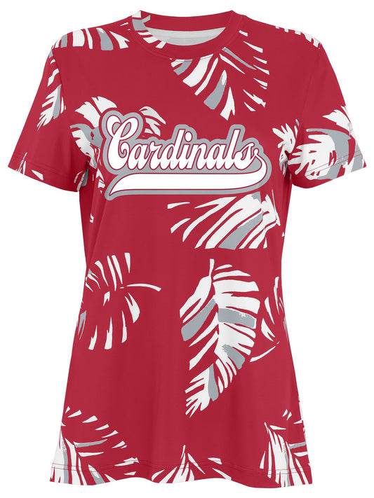 Zubaz NFL Womens Leaf Team Color Script Short Sleeve T-Shirt, Arizona Cardinals