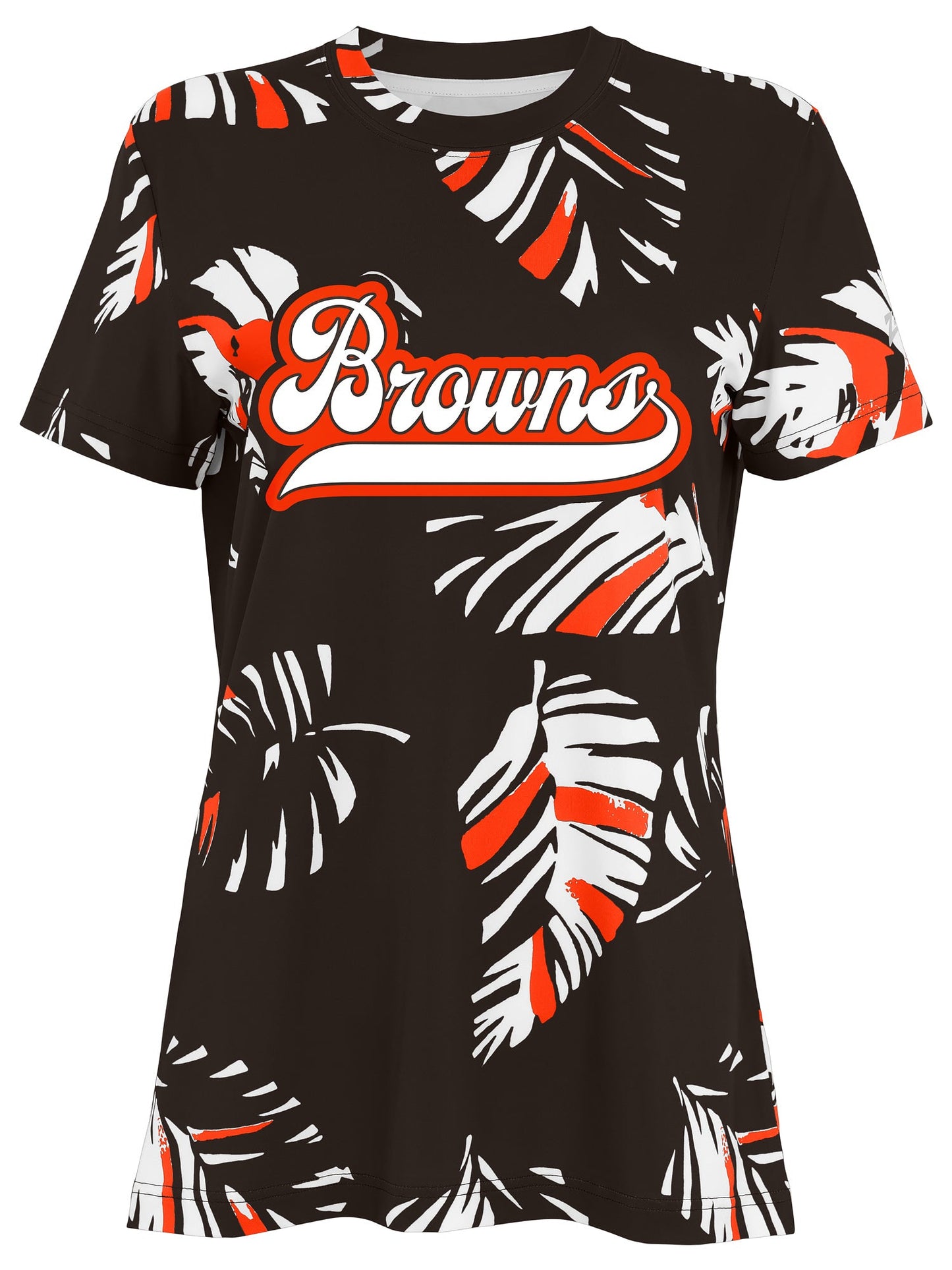 Zubaz NFL Womens Leaf Team Color Script Short Sleeve T-Shirt, Cleveland Browns