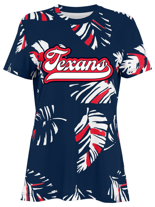 Zubaz NFL Womens Leaf Team Color Script Short Sleeve T-Shirt, Houston Texans