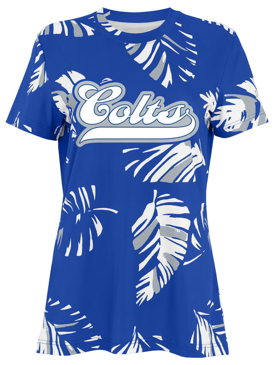 Zubaz NFL Womens Leaf Team Color Script Short Sleeve T-Shirt, Indianapolis Colts